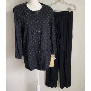NWT Vtg Christy Lyn Womens 9/10 Black Pant Set 2 Piece Made In USA Shoulder Pads